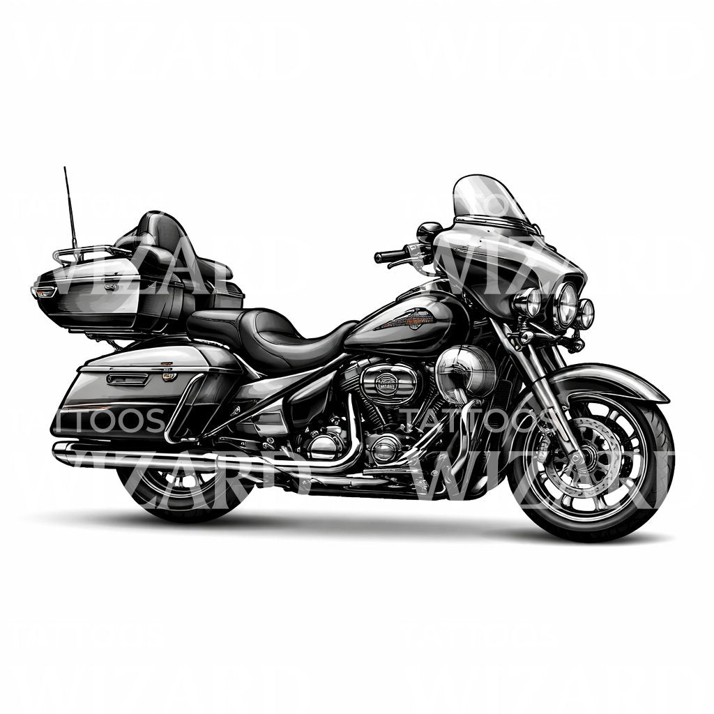 Classic Touring Motorcycle Tattoo Design