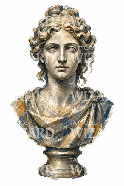 Classical Marble Bust Tattoo Illustration