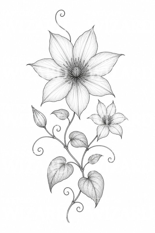 Desain tato fine line sulur clematis