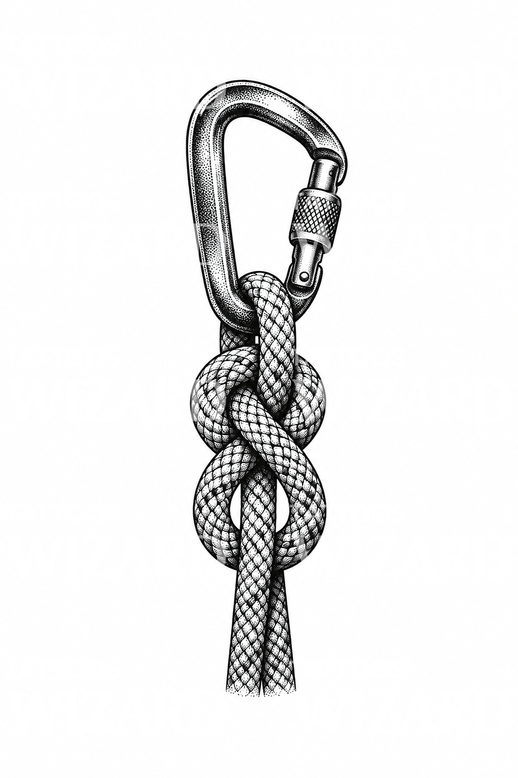 Climbing Carabiner and Figure Eight Knot Dotwork Tattoo