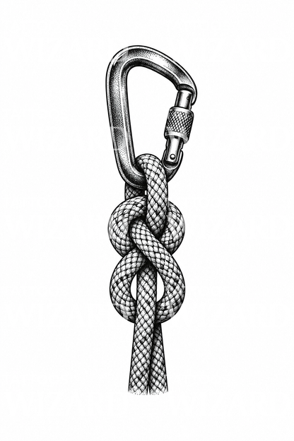 Climbing Carabiner and Figure Eight Knot Dotwork Tattoo