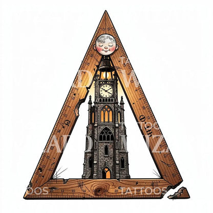 Clocktower Compass Tattoo Illustration