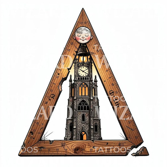 Illustration de tatouage tour de l'horloge et boussole