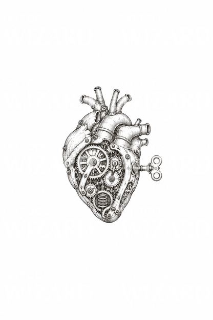 Cœur anatomique mécanique avec clé de remontage pour tatouage