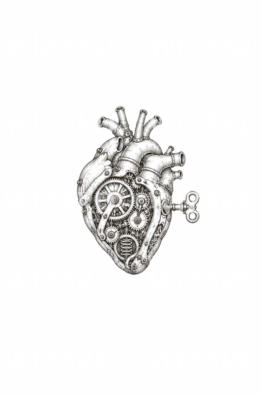Anatomisch uurwerkhart met opwindsleutel als tattoo