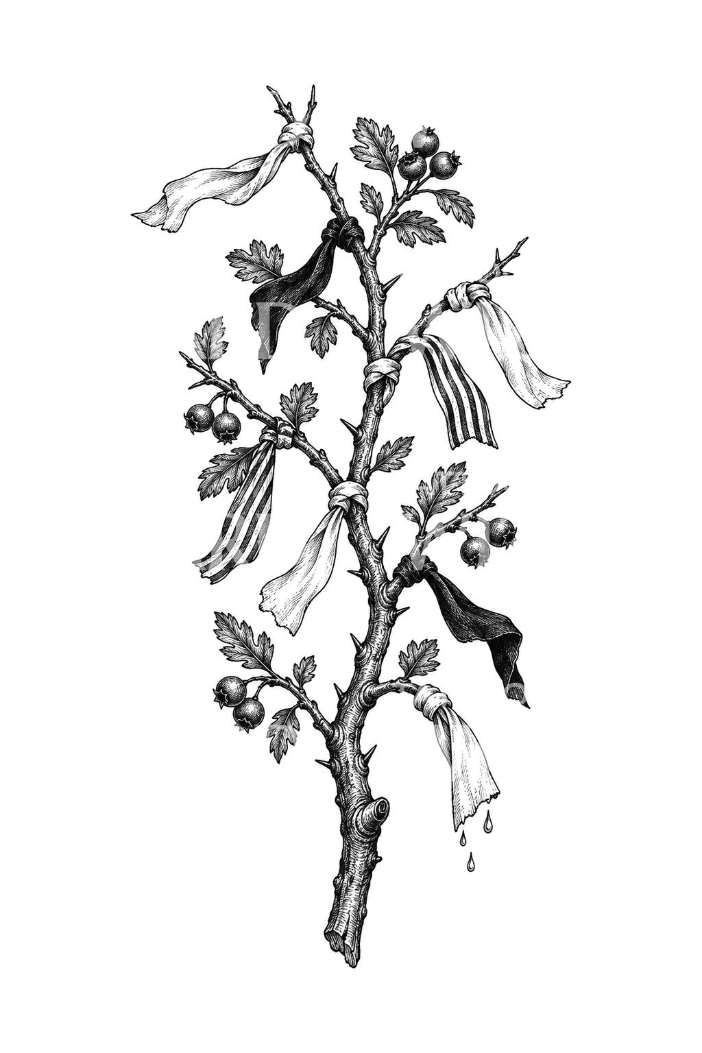 Tattoo-Illustration eines Clootie-Wunschzweigs
