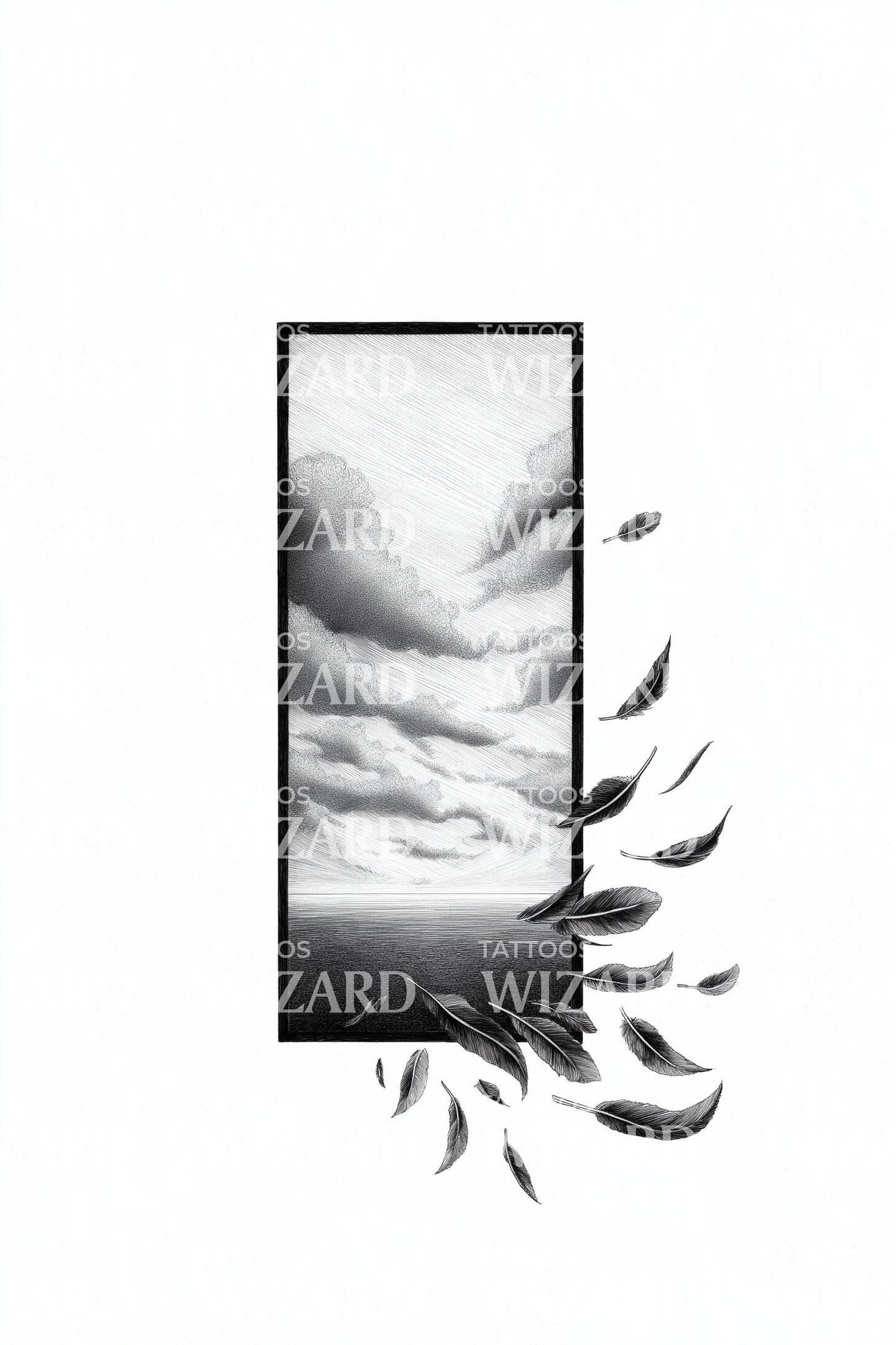 Cloud Window Falling Leaves Tattoo Design