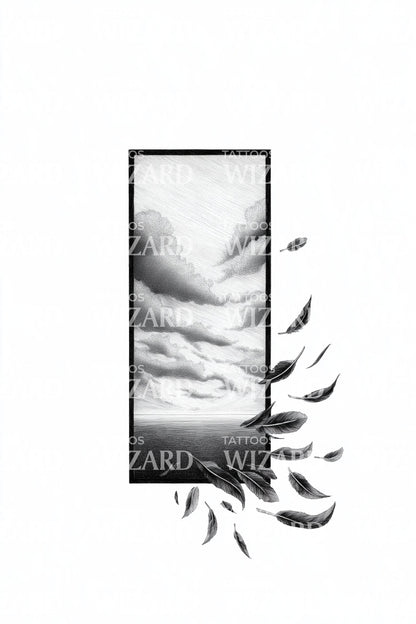 Cloud Window Falling Leaves Tattoo Design