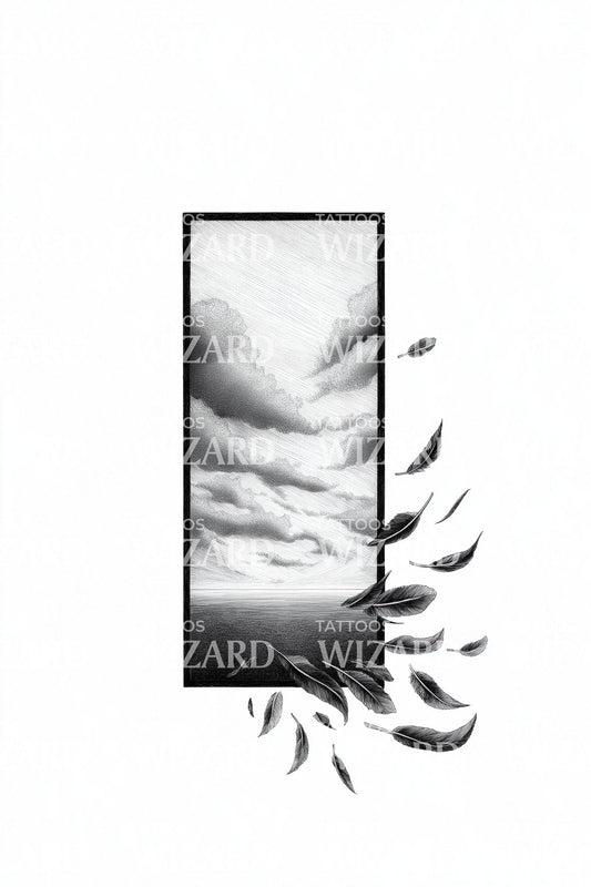 Cloud Window Falling Leaves Tattoo Design