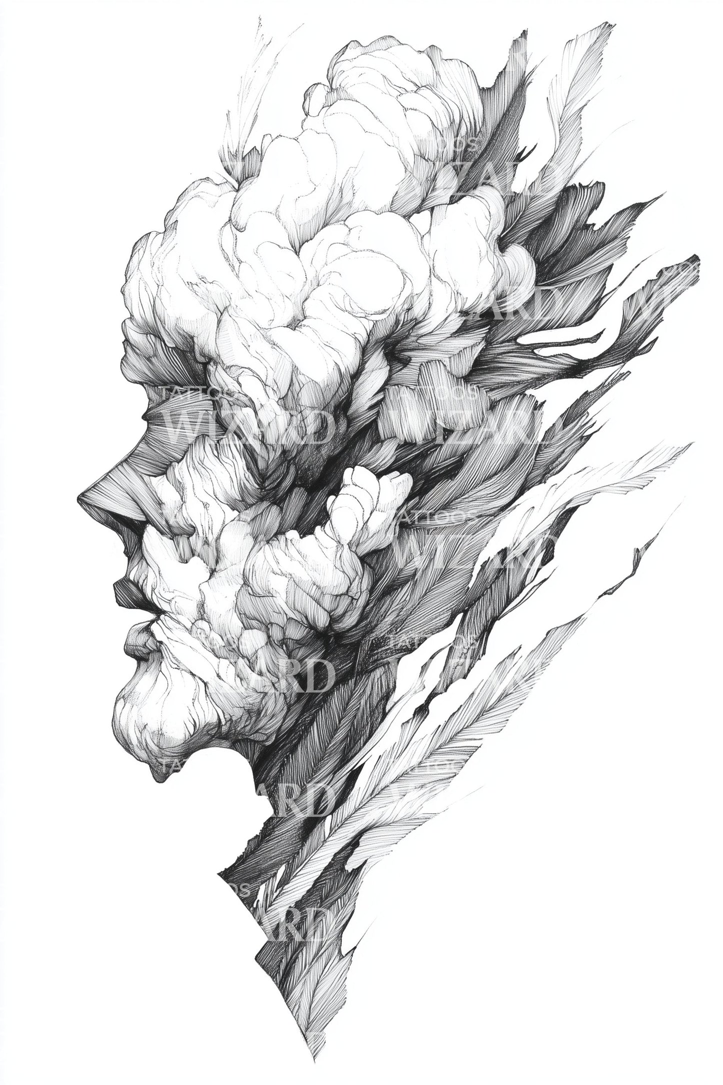 Cloudborne Profile Portrait Tattoo Design