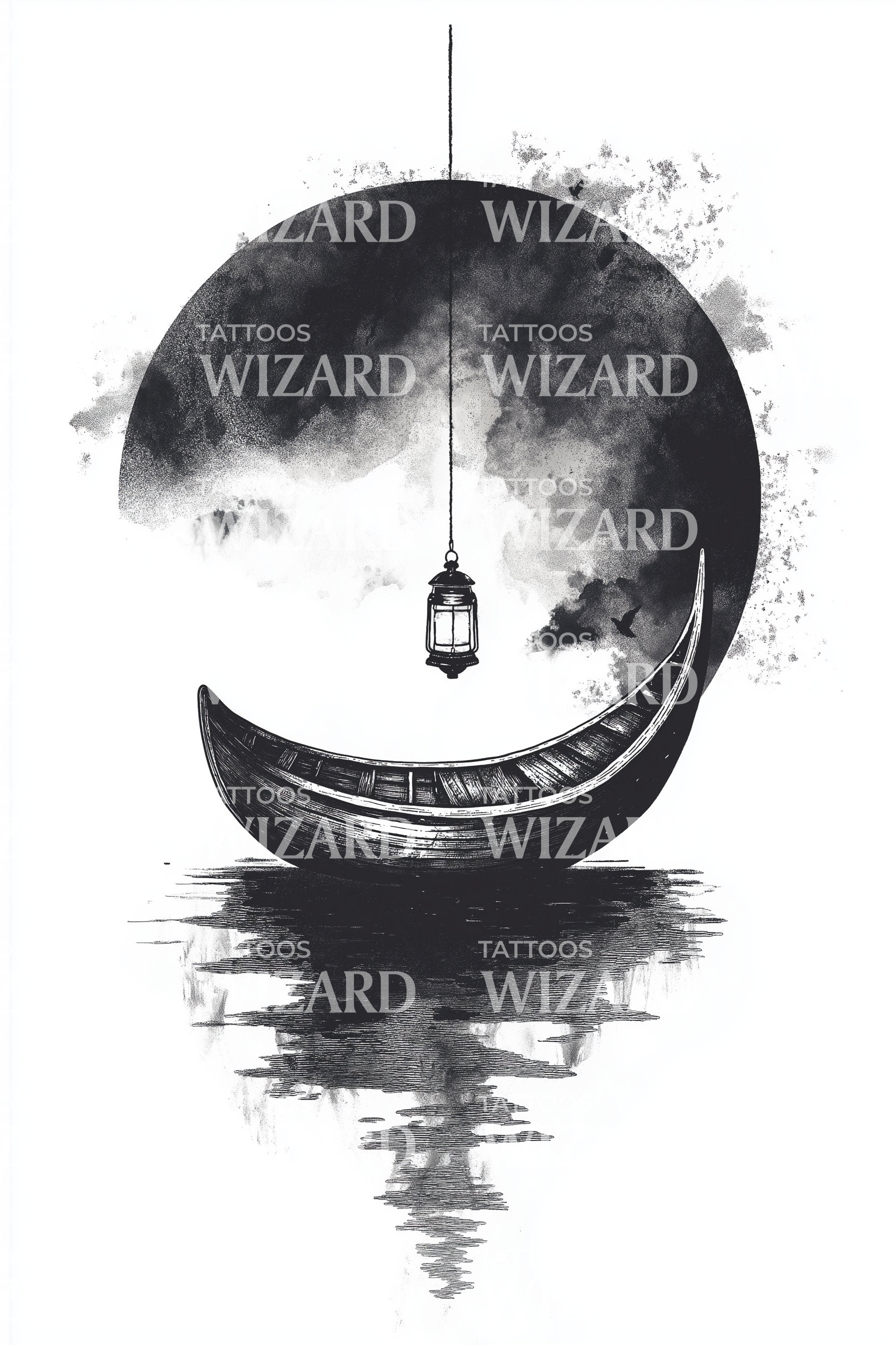 Skyet halvmåne lanterne tatoveringsdesign – Tattoos Wizard Designs, image size:1792x2688