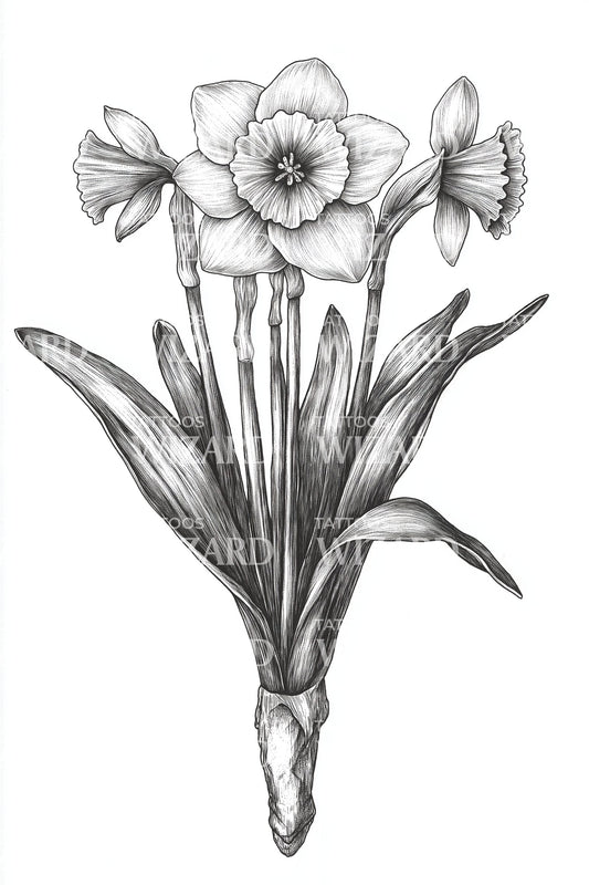 Clustered Daffodil Stem Tattoo Design