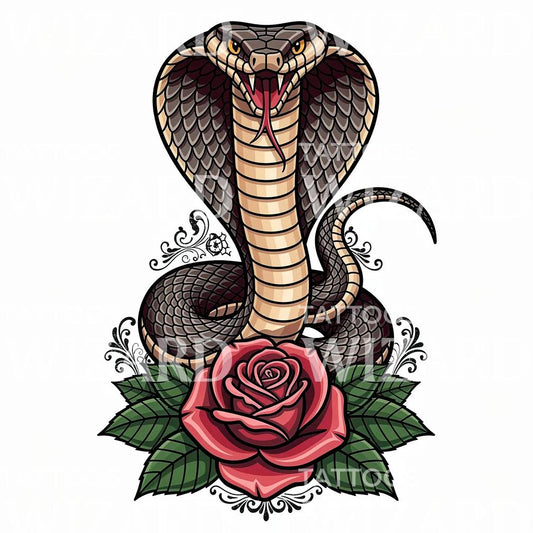 Cobra and Rose Tattoo Design