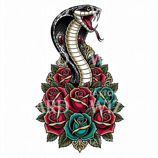 Cobra Rose Bouquet Tattoo Design