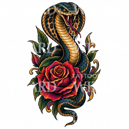 Tatouage cobra et rose