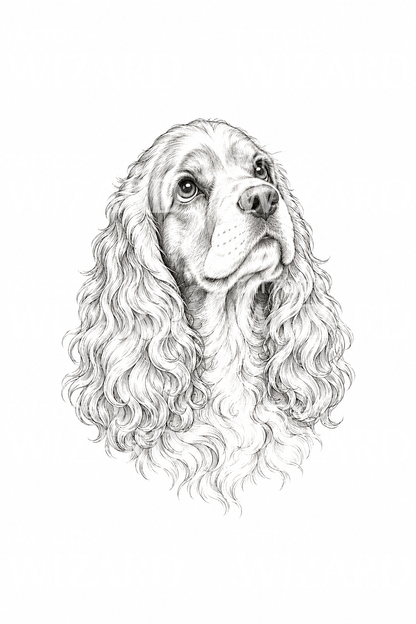 Fine line Cocker Spaniel portre dövmesi
