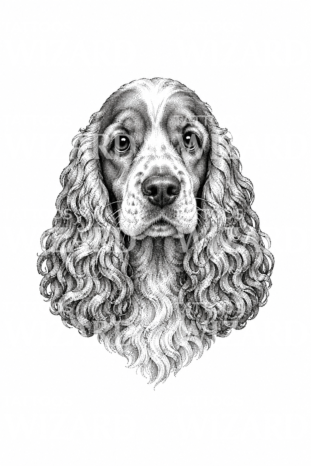 Tatuaje dotwork de cocker spaniel con orejas rizadas