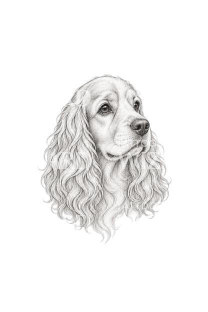 Tattoo-design av cocker spaniel med lange, bølgete ører