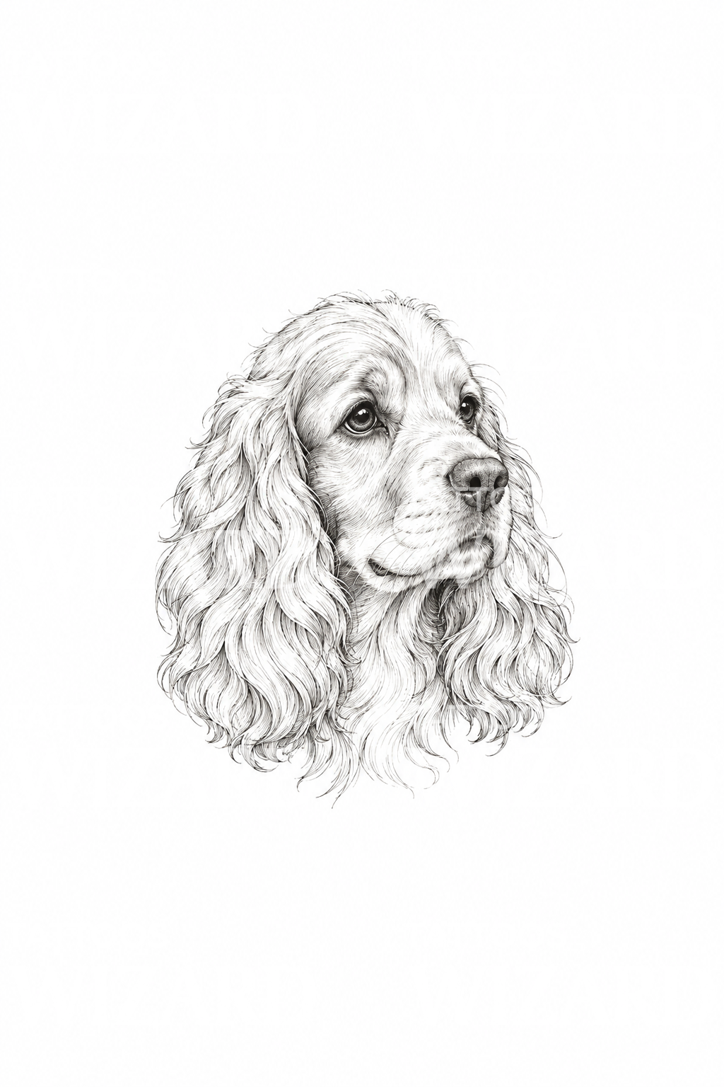 Cocker Spaniel with Wavy Ears Fine Line Tattoo Design