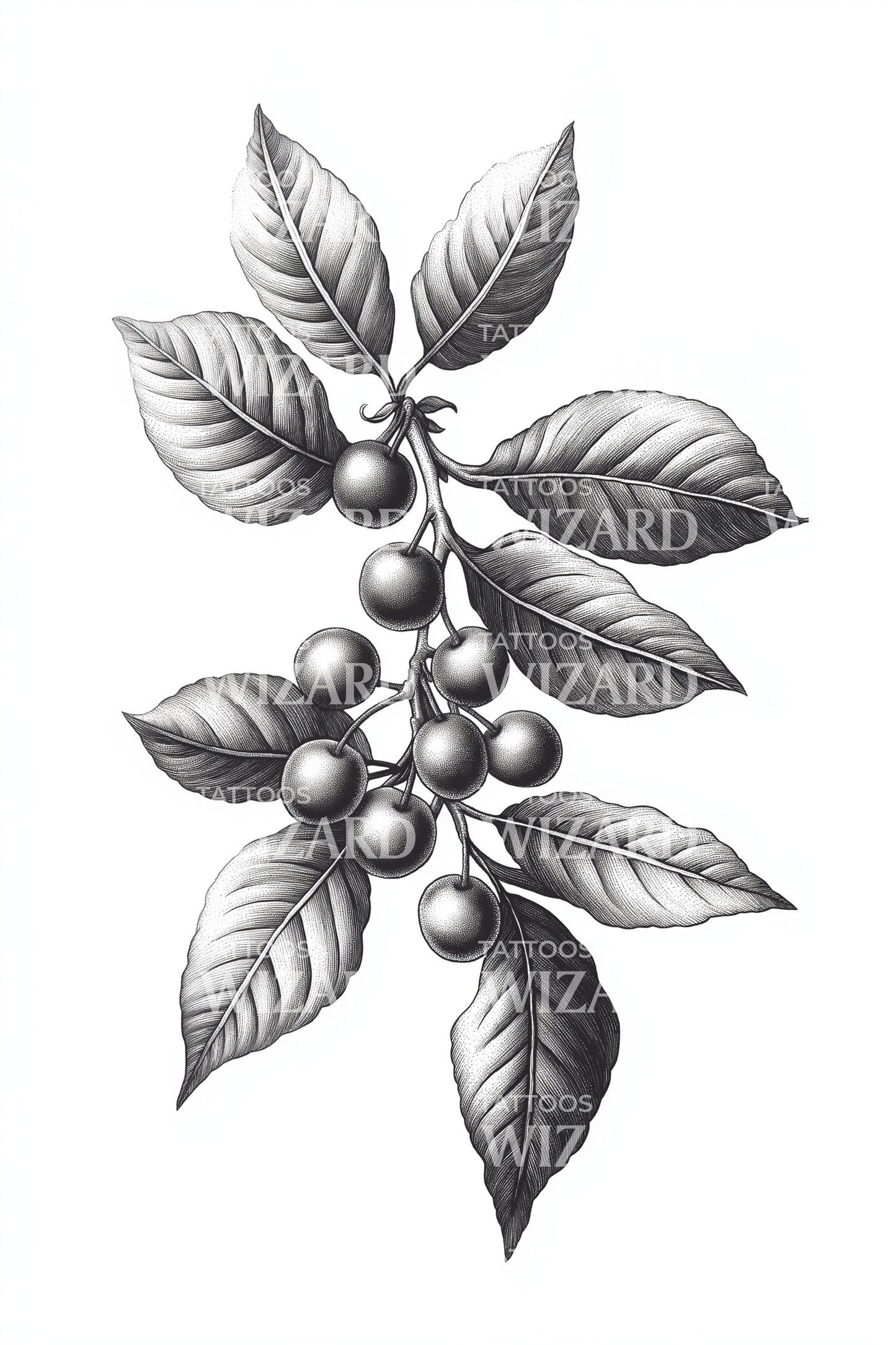 Coffee Berry Branch Tattoo Design