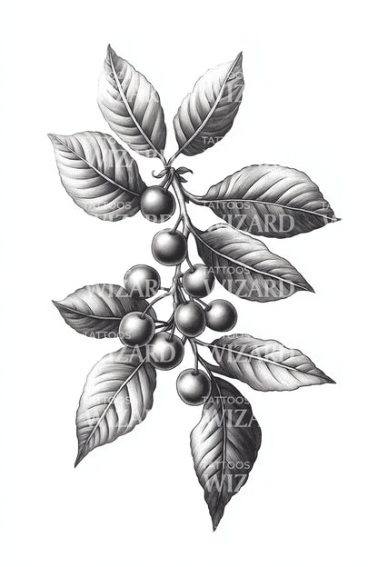 Coffee Berry Branch Tattoo Design