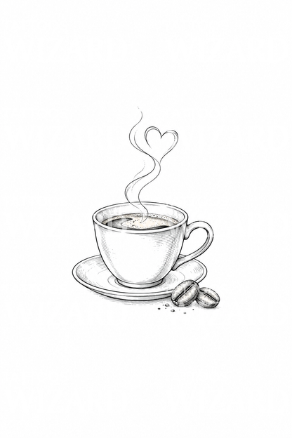 Tatueringsidé med kaffekopp och hjärtformad ånga