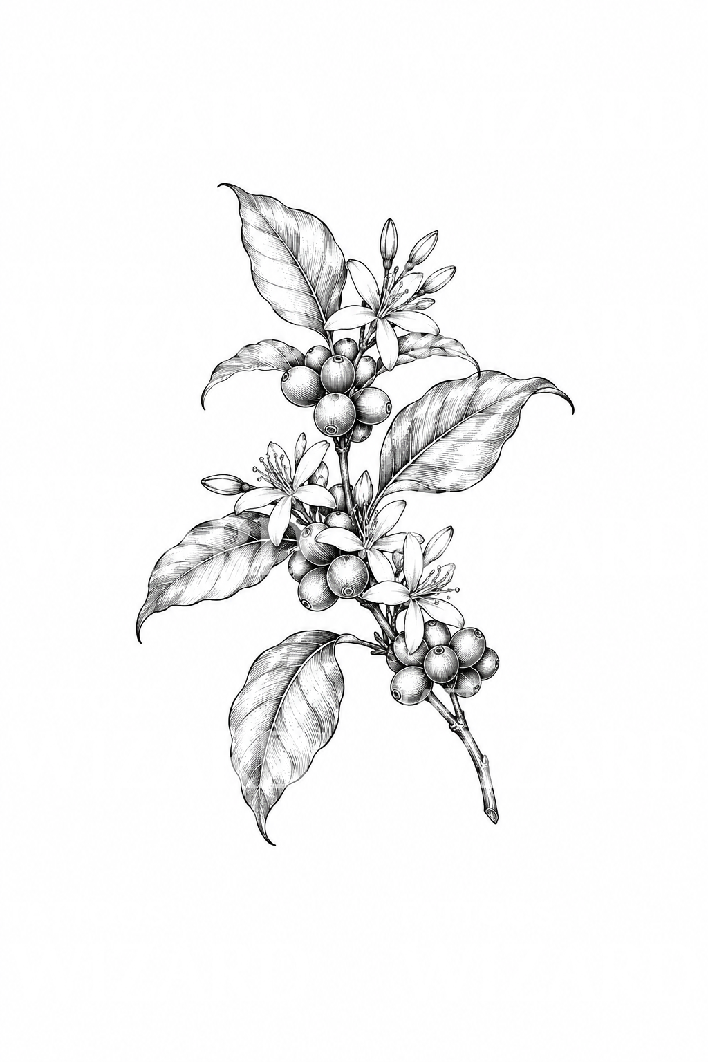 Tatuaggio di ramo di caffè con ciliegie e fiori