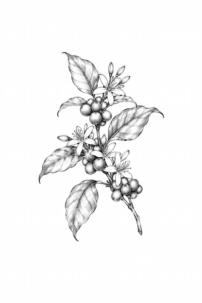 Tatuaggio di ramo di caffè con ciliegie e fiori