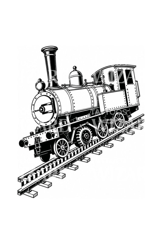 Tattoo-illustratie van een tandradlocomotief