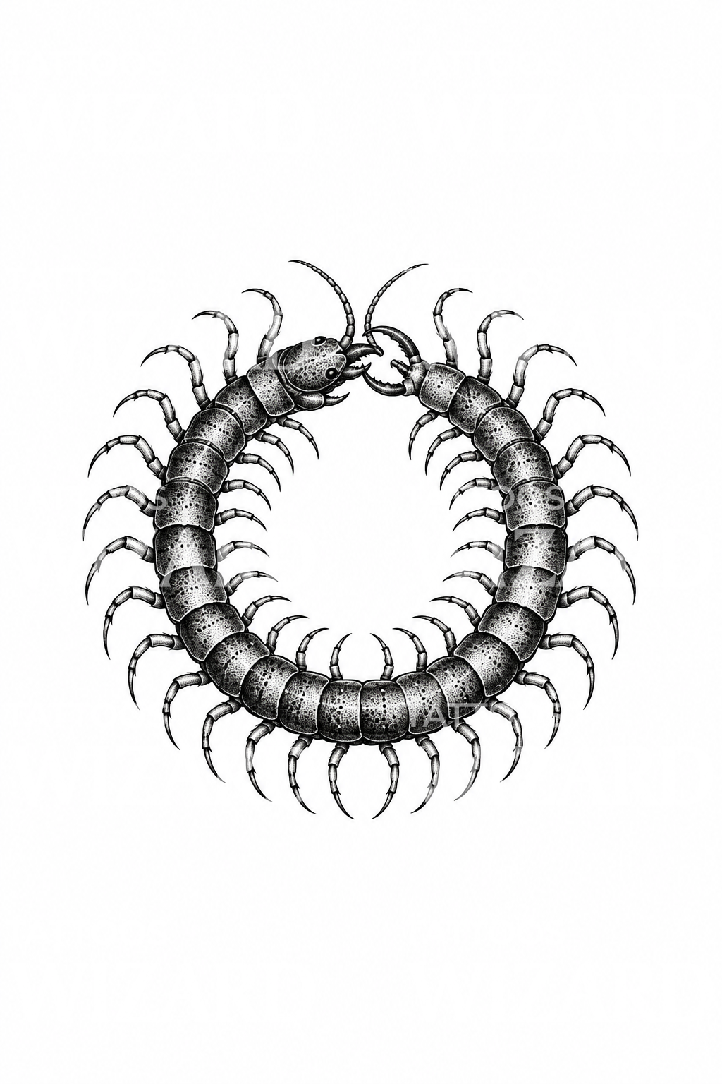 Coiled Centipede Circle Dotwork Tattoo