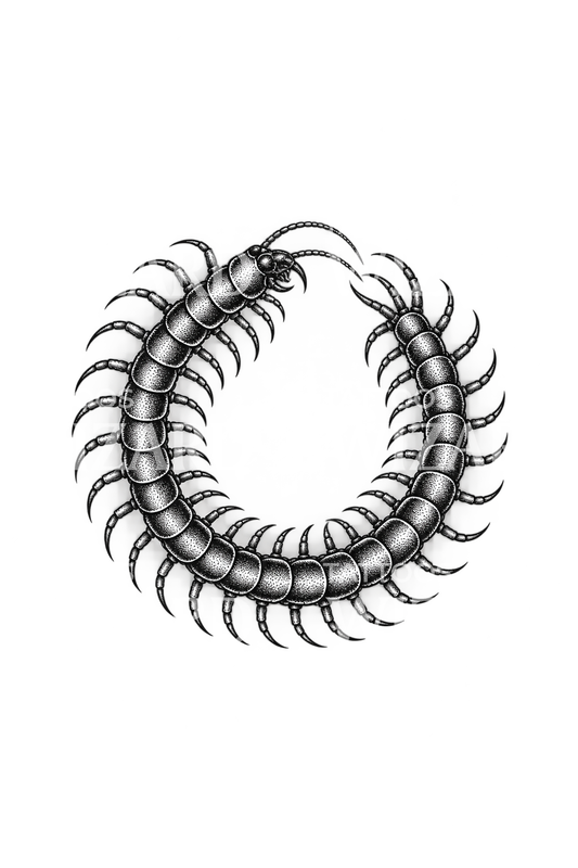 Coiled Centipede Ring Dotwork Tattoo Design