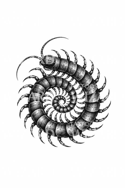 Stočený stonožkový spirálový dotwork