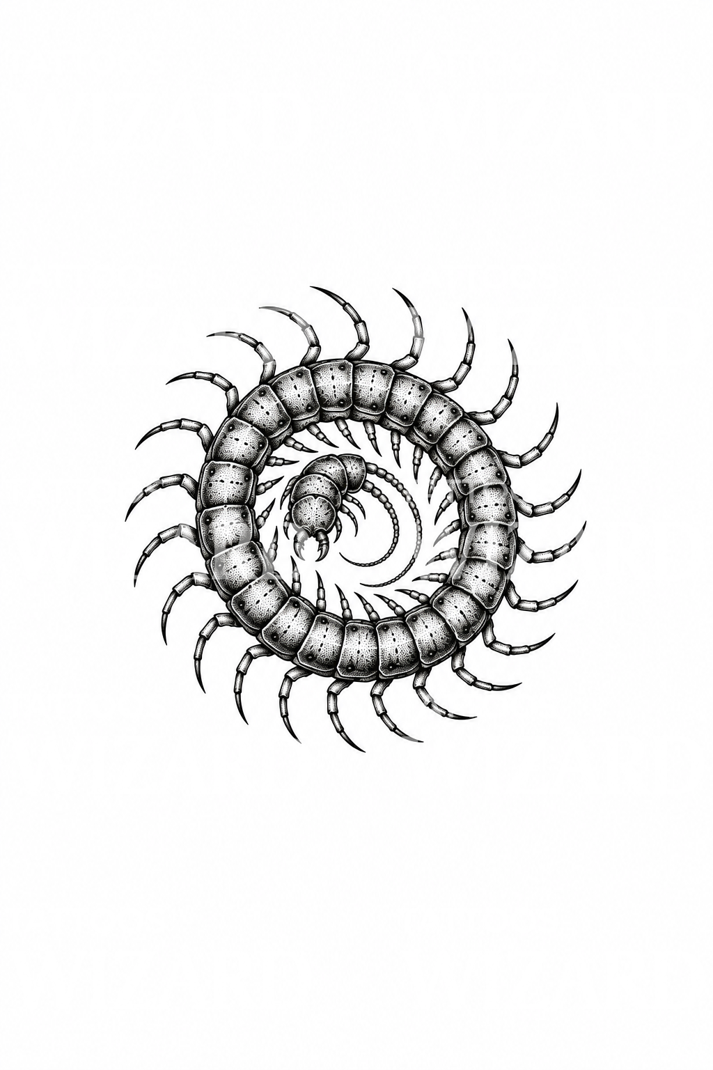Sammenrullet tusindbensspiral, dotwork-tatoveringsidé