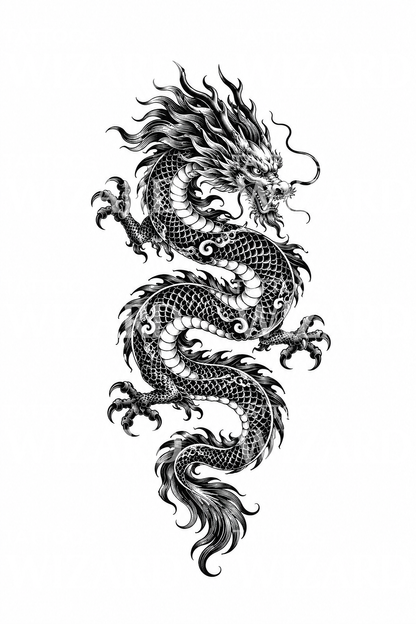 Coiled Eastern Dragon Blackwork Tattoo