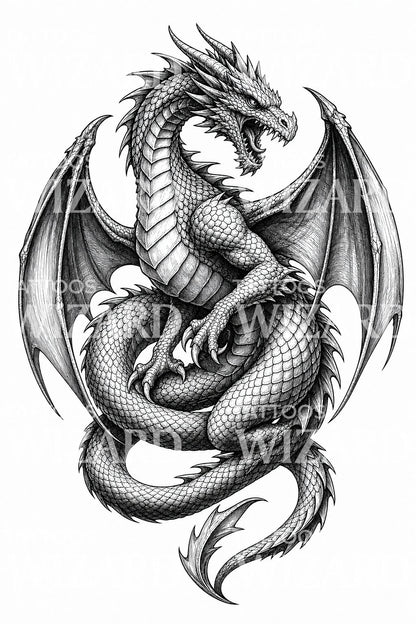 Coiled European Dragon Tattoo Design