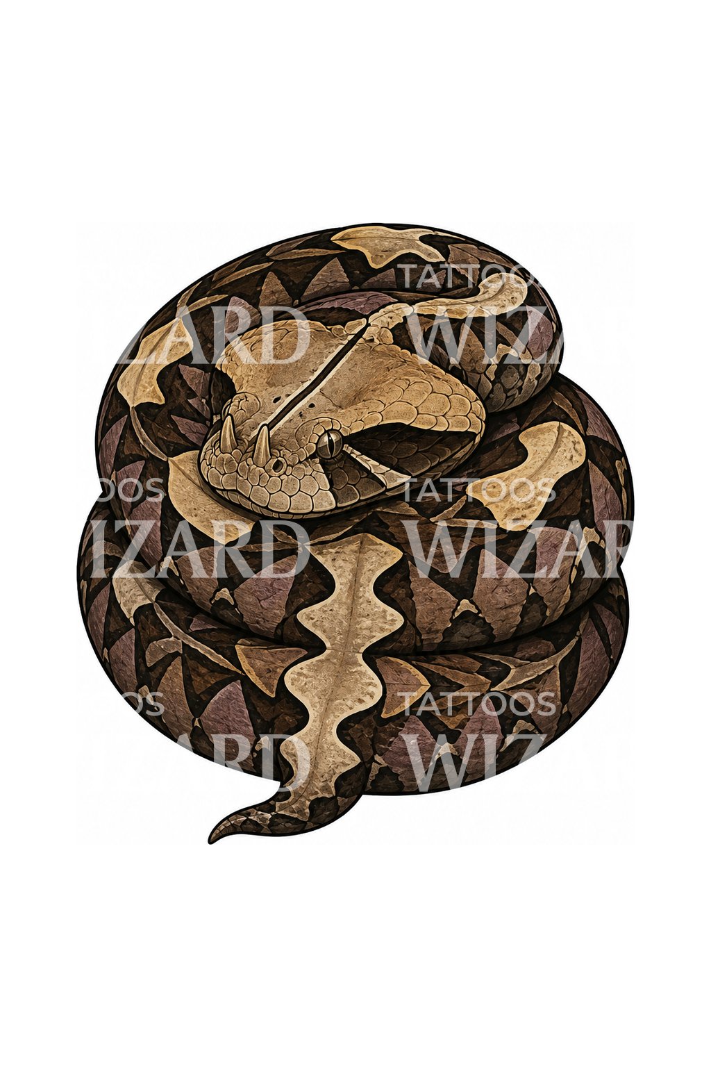 Design de tatouage de vipère du Gabon lovée