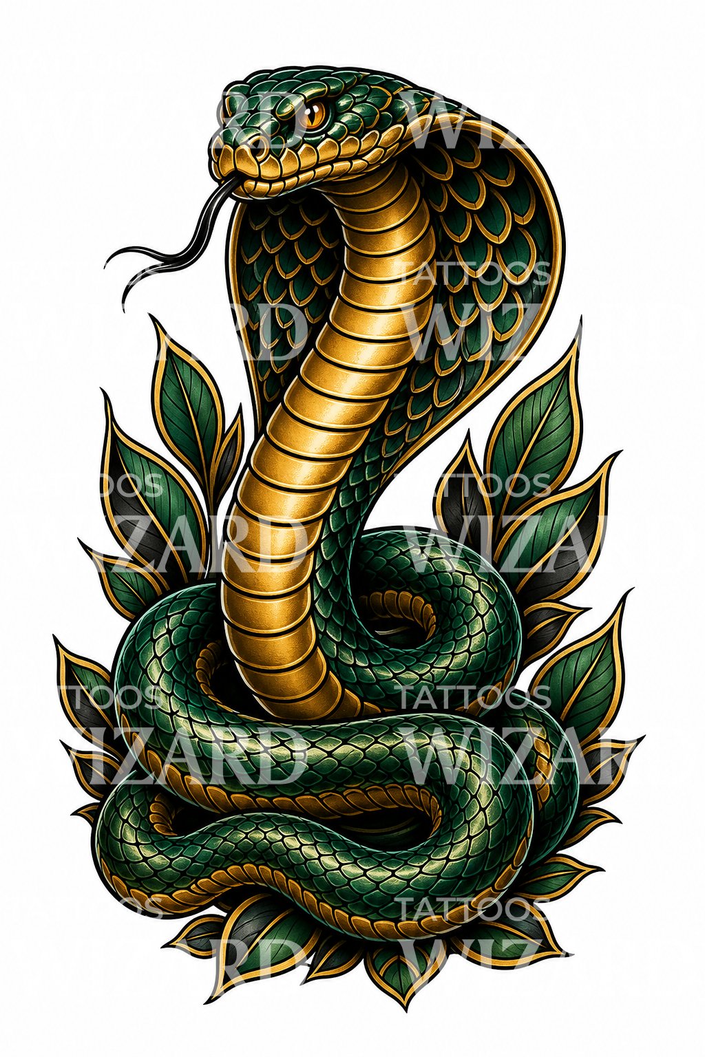 Coiled King Cobra Tattoo Design