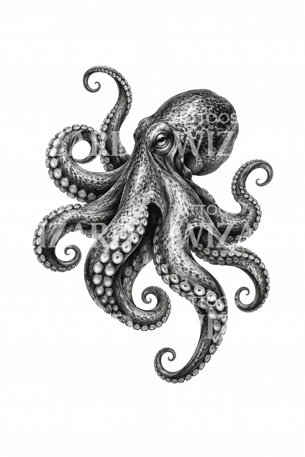 Design di tatuaggio realistico di polpo attorcigliato