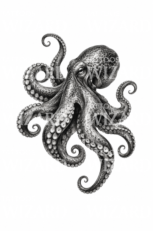Coiled Octopus Realism Tattoo Design