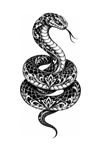 Design per tatuaggio blackwork con serpente arrotolato