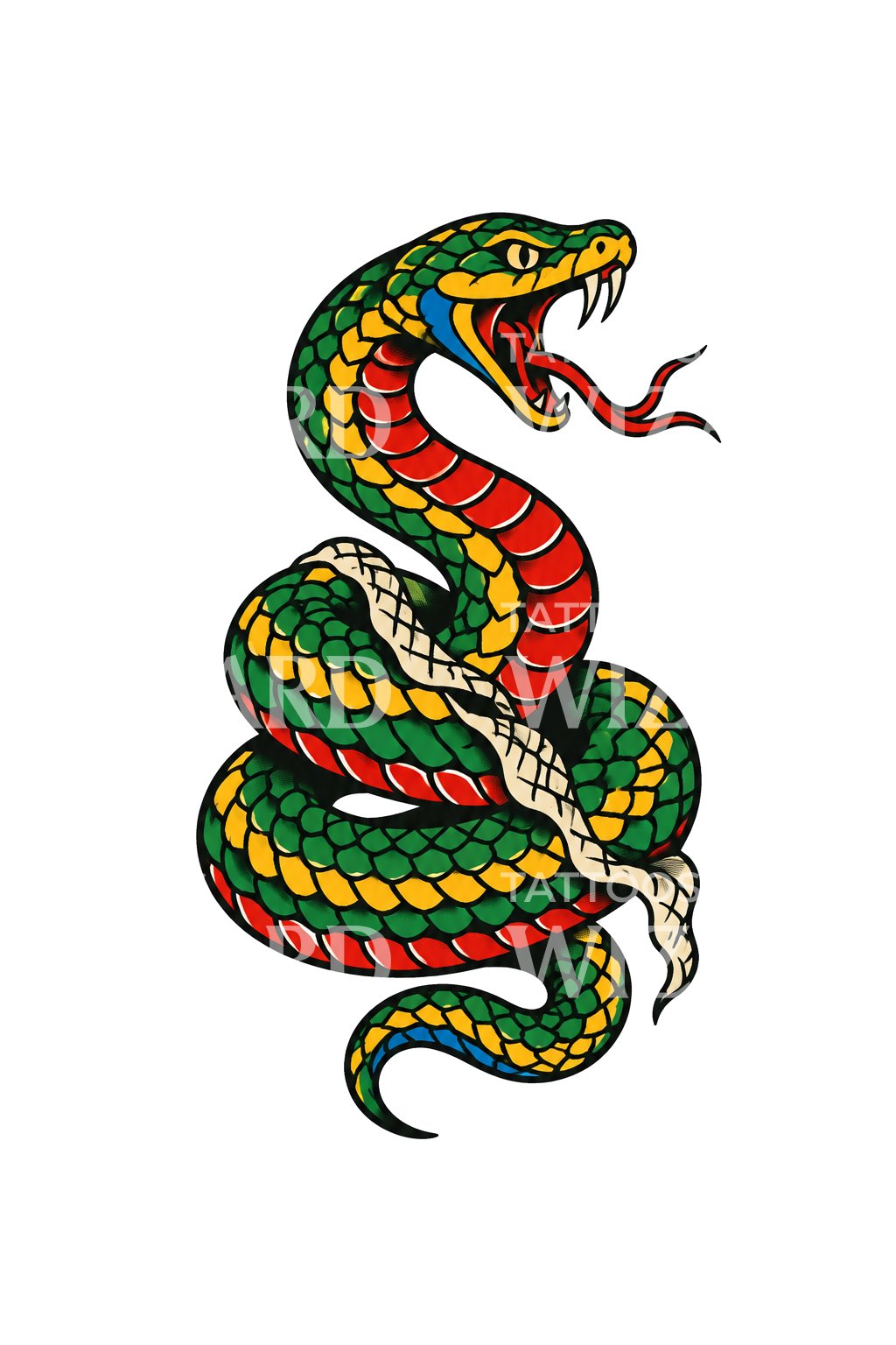 Coiled Snake Shedding Skin Traditional Tattoo Design