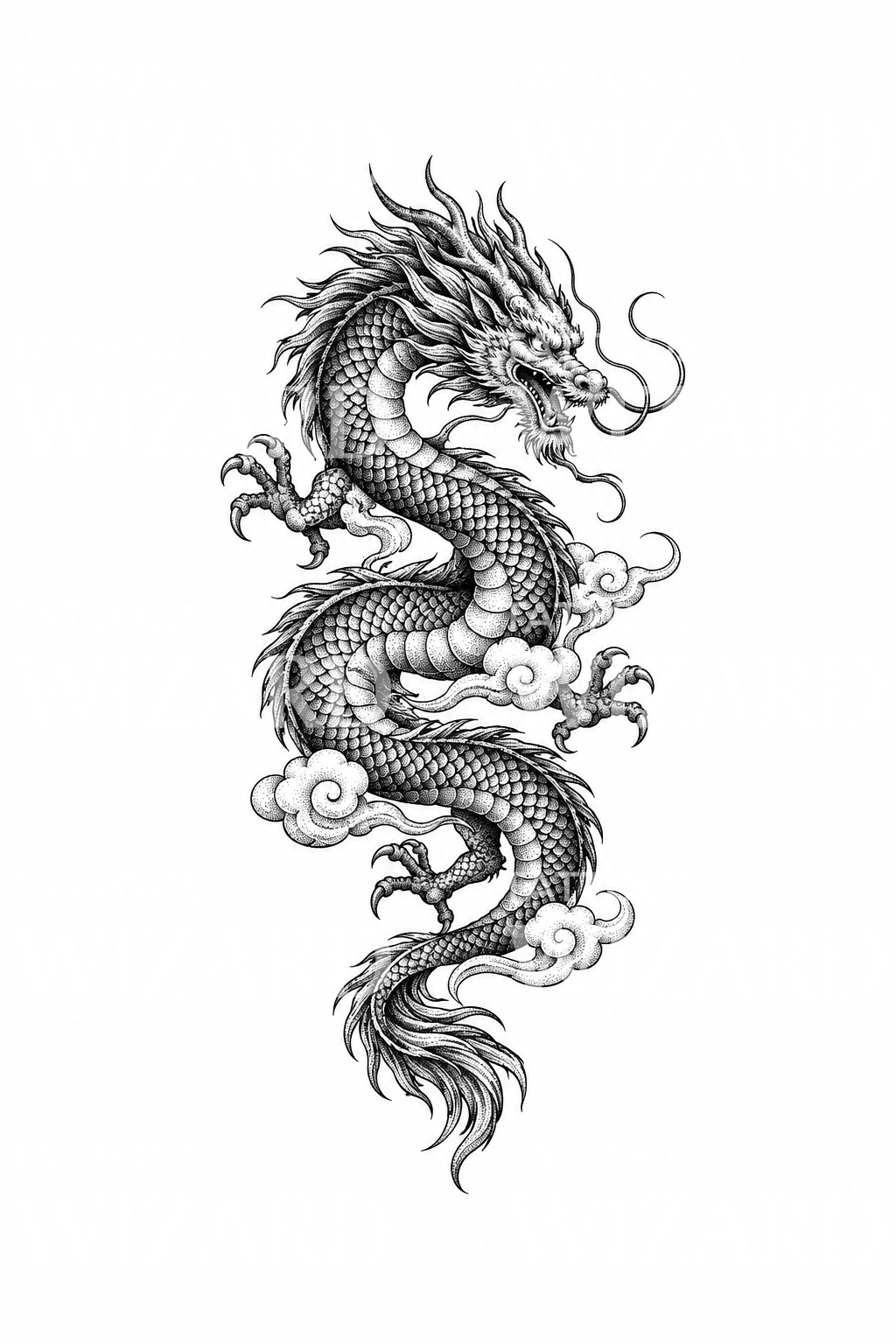 Coiling Eastern Dragon Stipple Tattoo Design