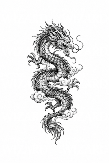 Coiling Eastern Dragon Stipple Tattoo Design