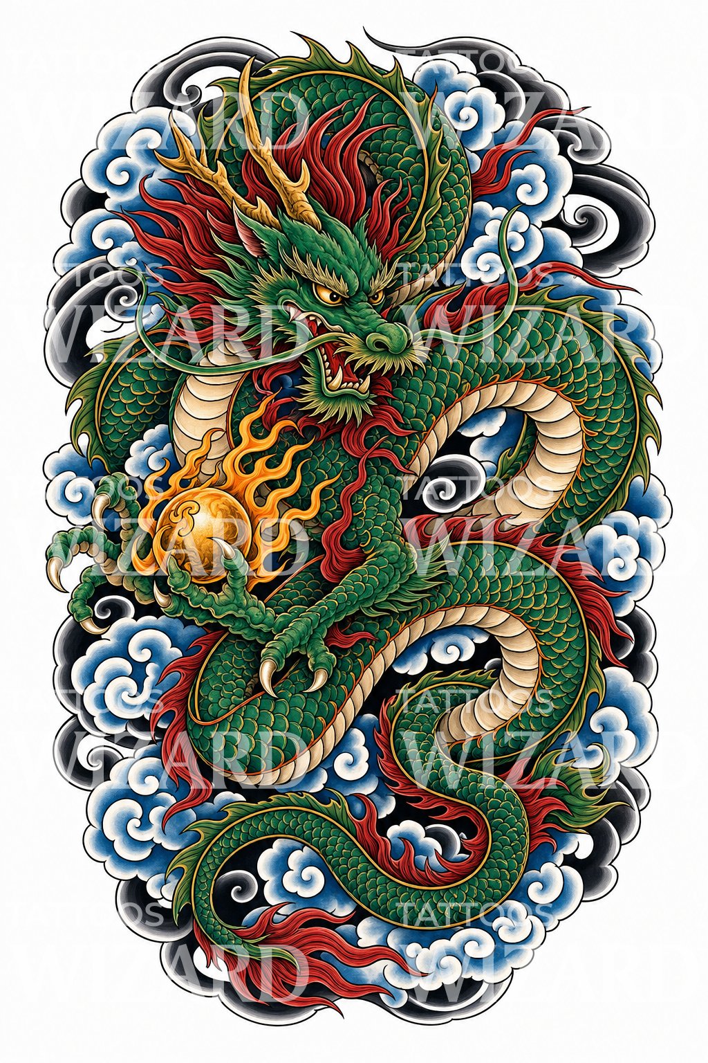 Coiling Irezumi Dragon Tattoo Design