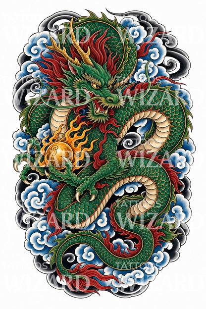 Coiling Irezumi Dragon Tattoo Design