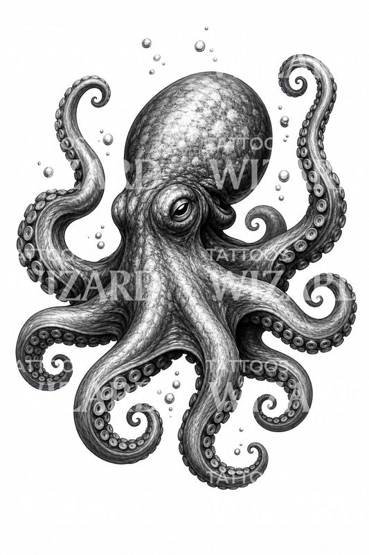 Diseño de tatuaje de pulpo enroscado en negro y gris