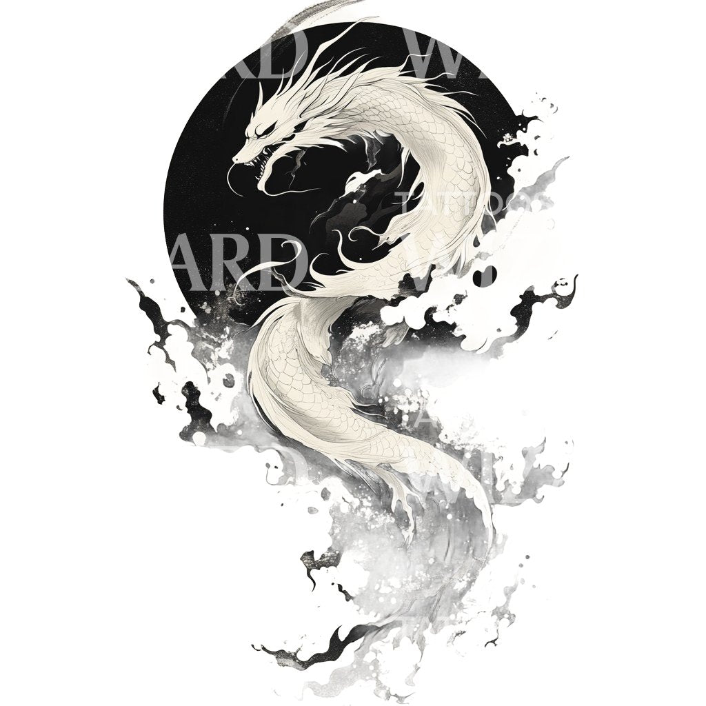 Coiling Serpent in Yin-Yang Balance Tattoo Design