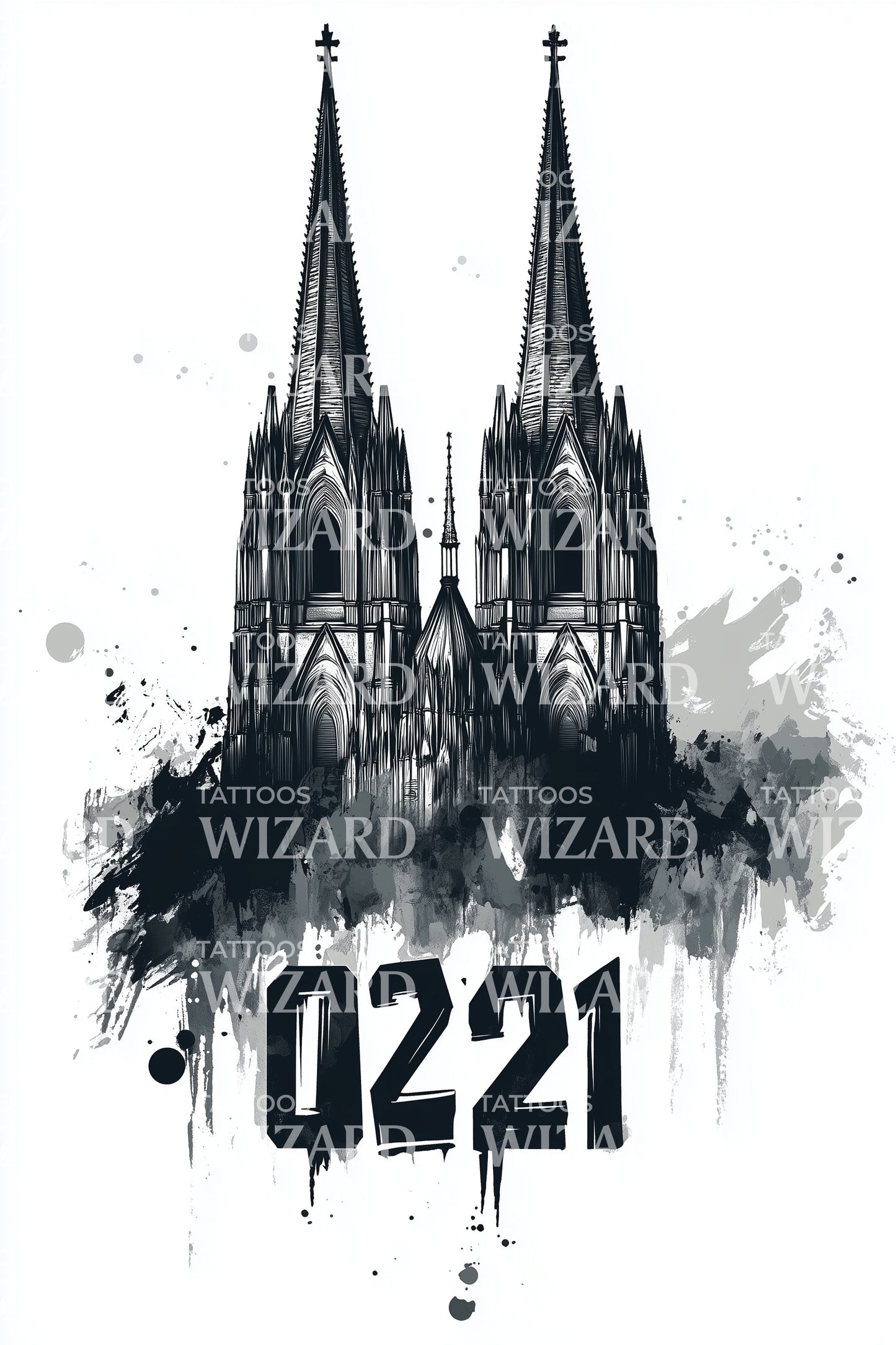 Cologne 0221 Gothic Spires Tattoo Illustration