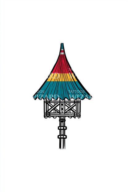Idea de tatuaje de flecha de pagoda de color