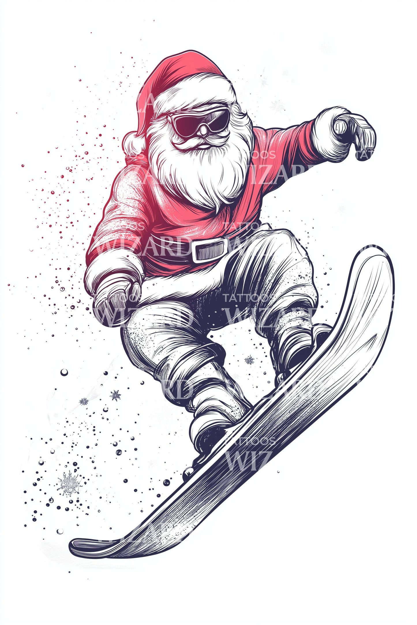 Color Snowboard Santa Tattoo Idea